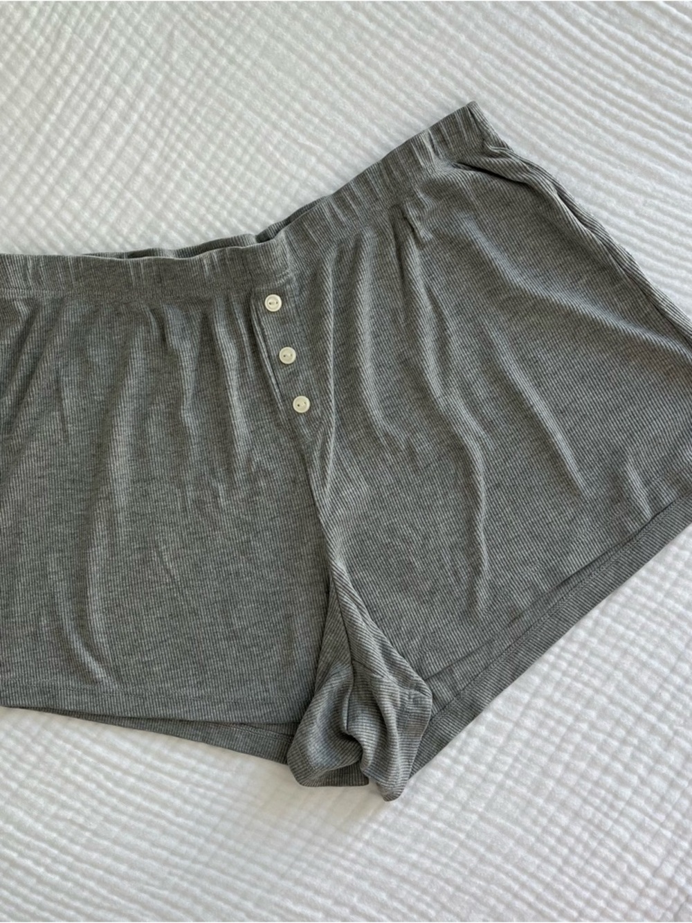 GAP Body Gray Ribbed Pajama Shorts with Faux Button Front